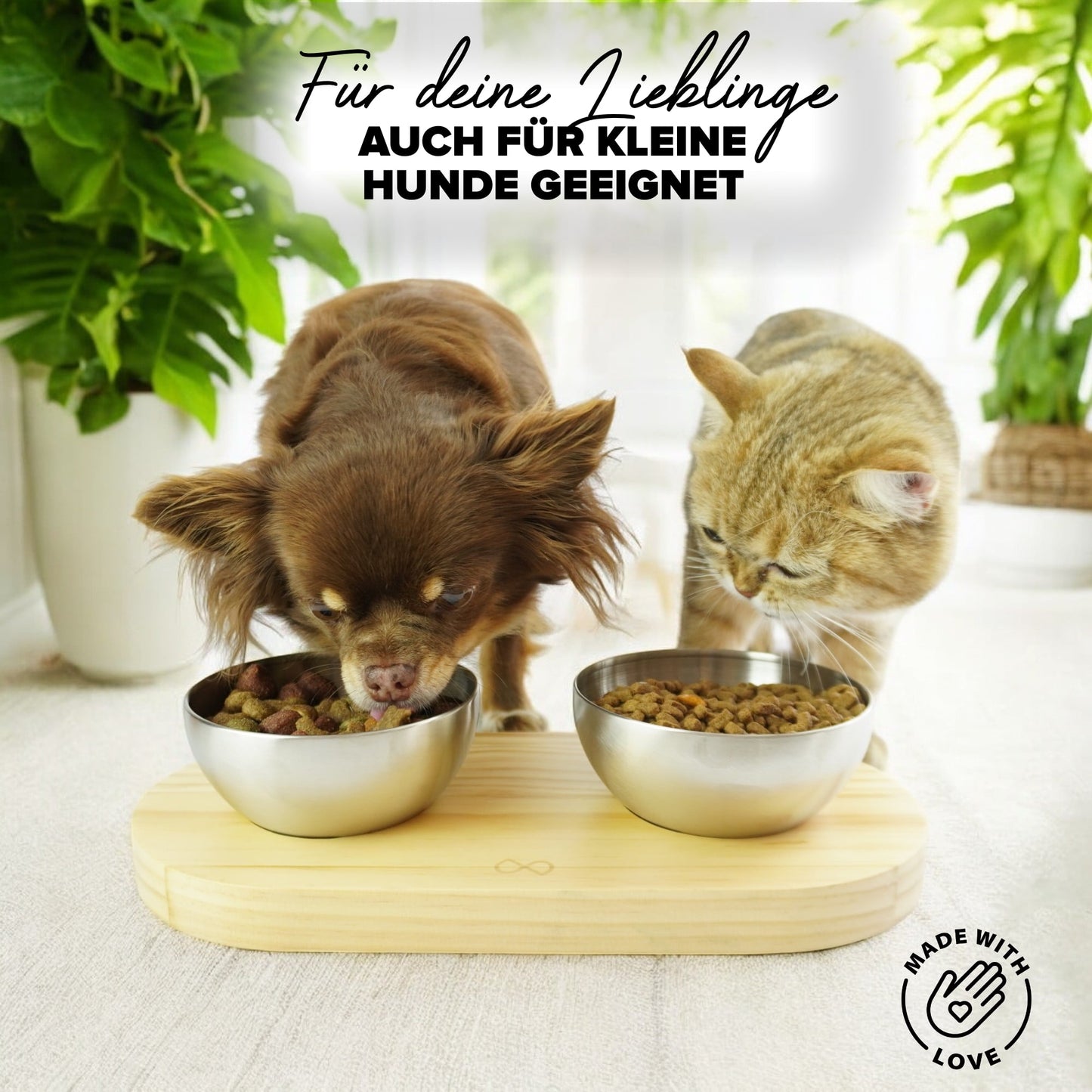 Futterplatz der auch für kleine Hunde geeignet ist. Aus natürlichen und nachhaltigen Materialien