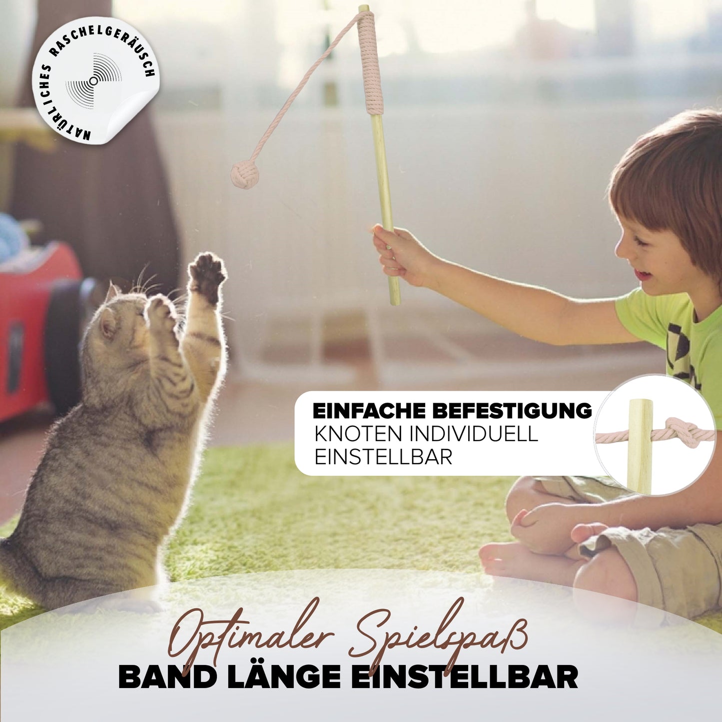 Katzenangel mit XXL Band zum freien Einstellen der Länge und interessanten Geräuschen