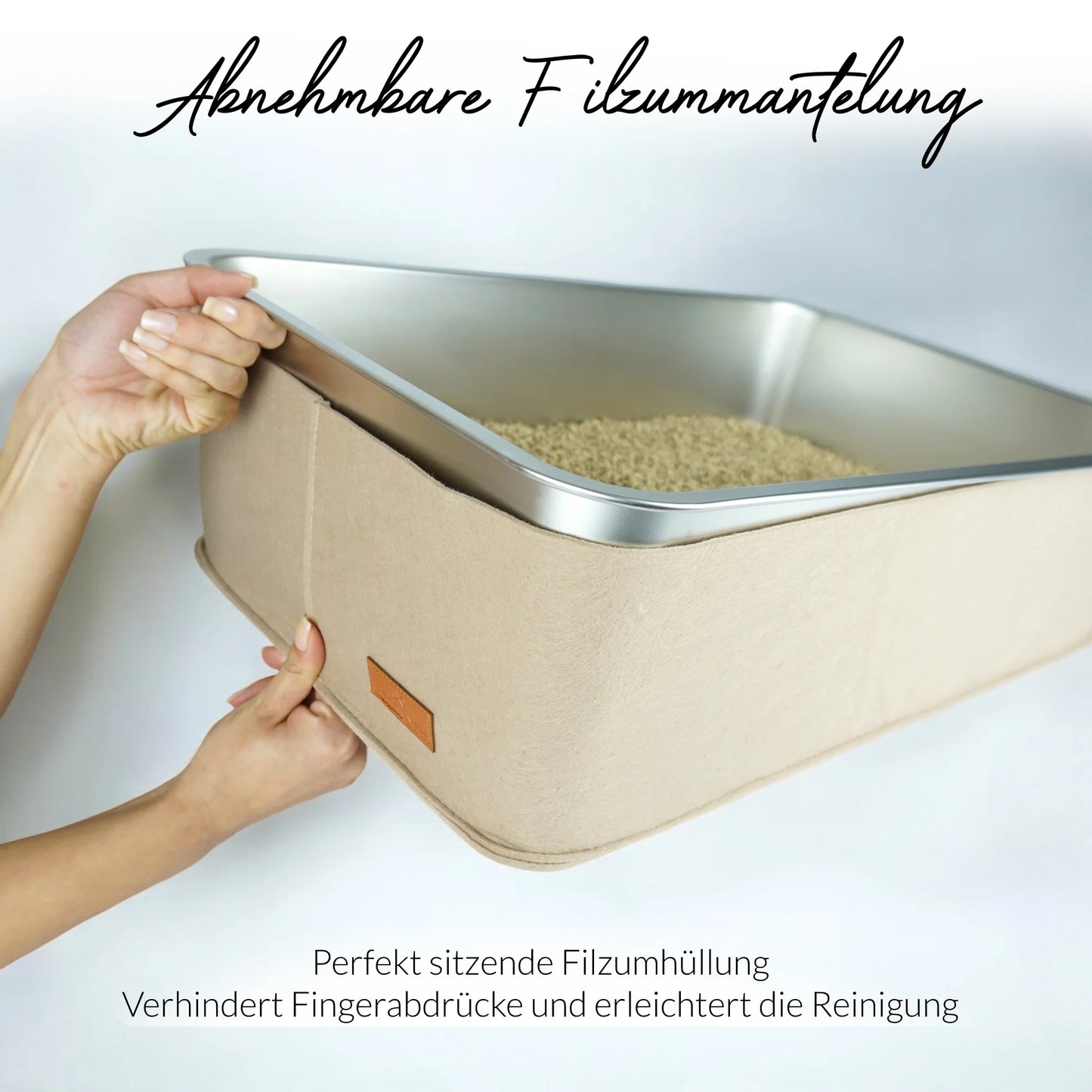 Beige Katzentoilette aus Edelstahl – ideal für große und kleine Katzen