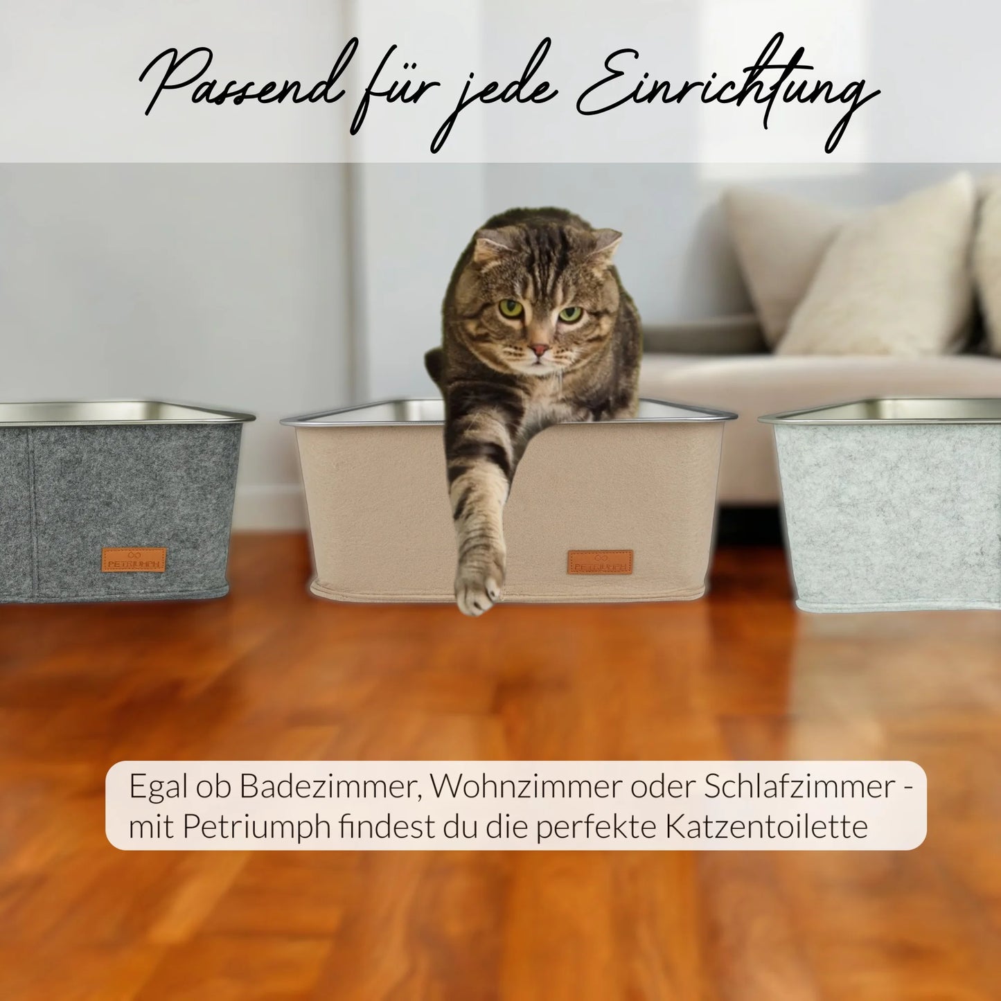 Beige Katzentoilette mit rutschfesten Anti-Rutsch-Noppen für sicheren Stand