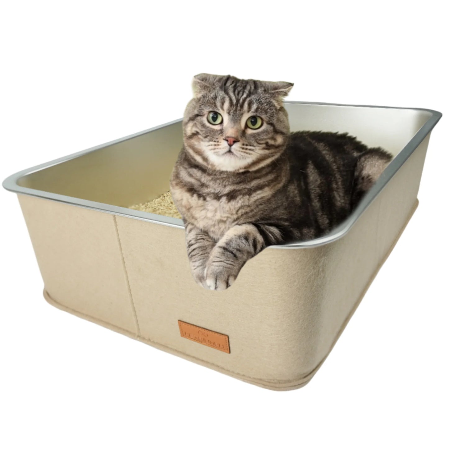 Beige Edelstahl-Katzentoilette – moderne, hygienische Lösung für Katzen jeder Größe