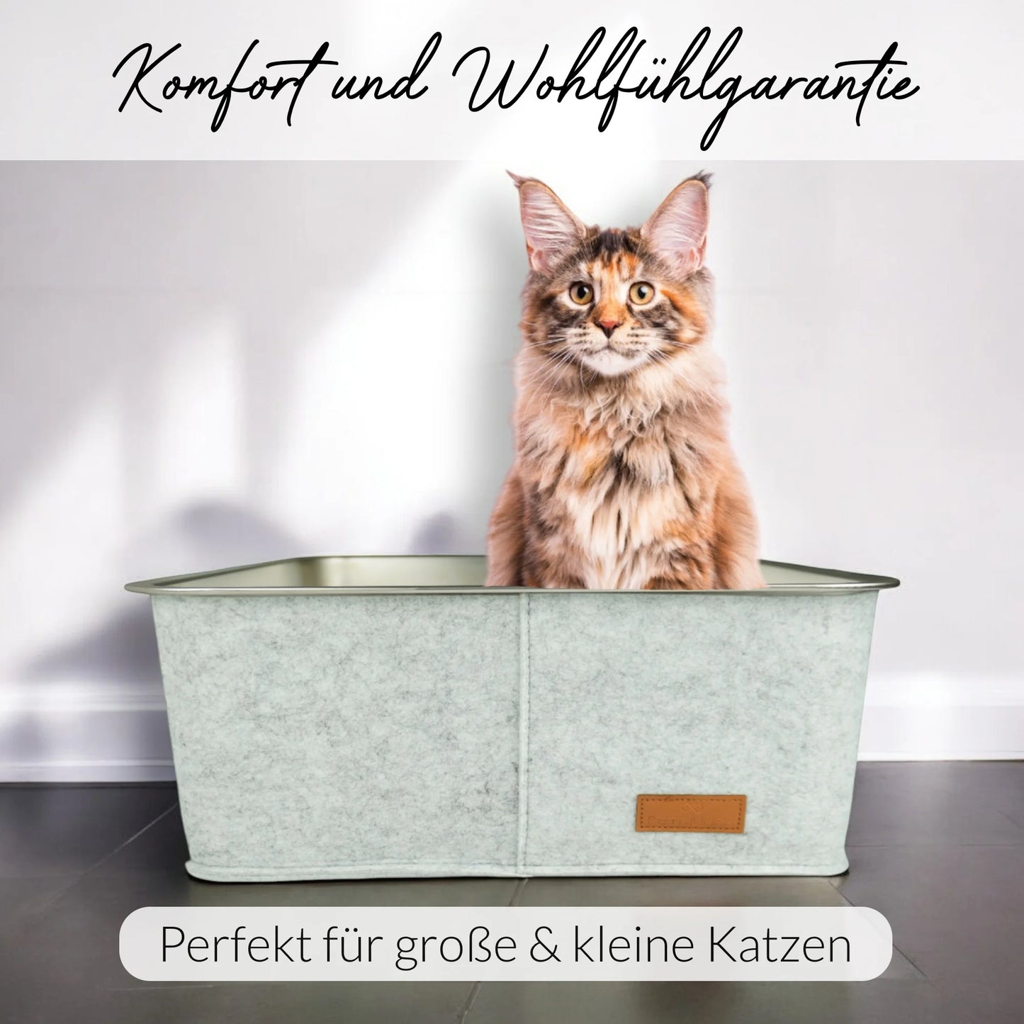 Stilvolle graue Katzentoilette aus Edelstahl für kleine und große Katzen