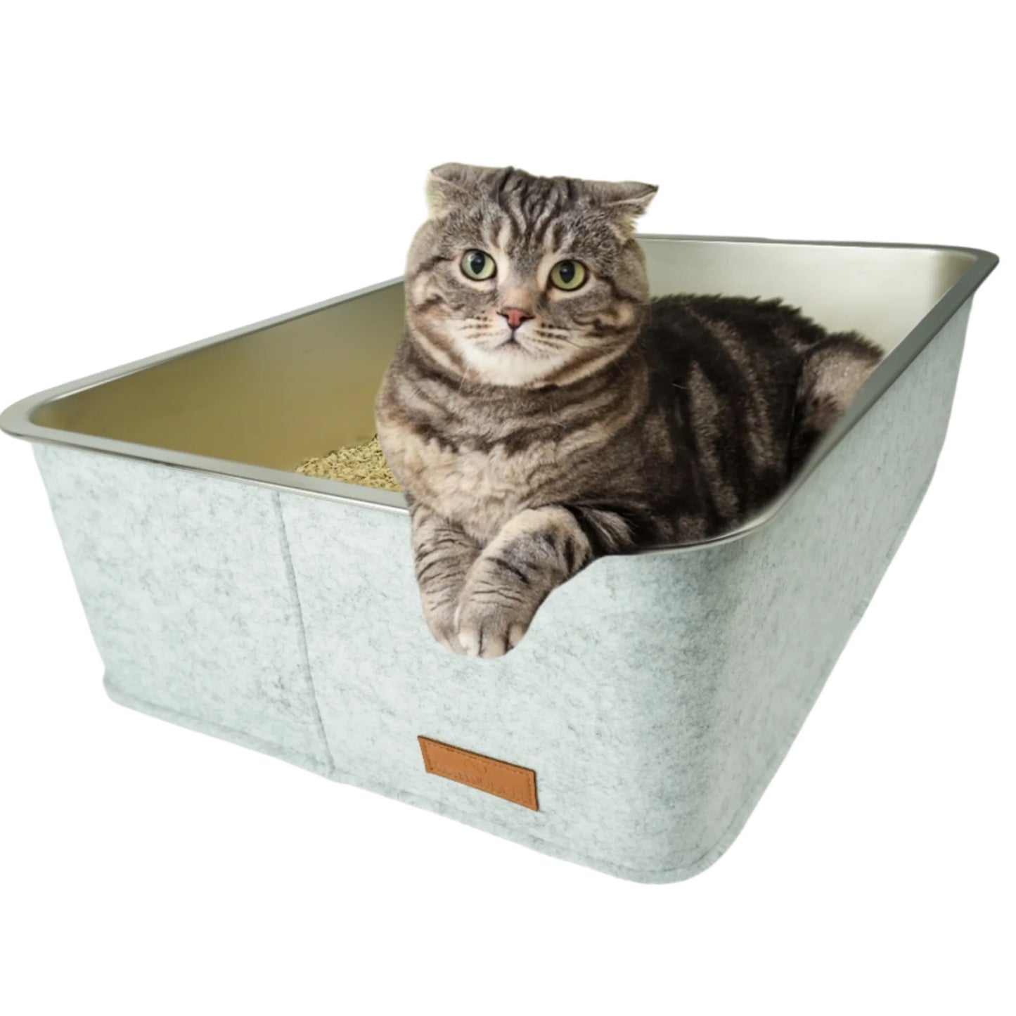 Graue Edelstahl-Katzentoilette – moderne, hygienische Lösung für Katzen jeder Größe