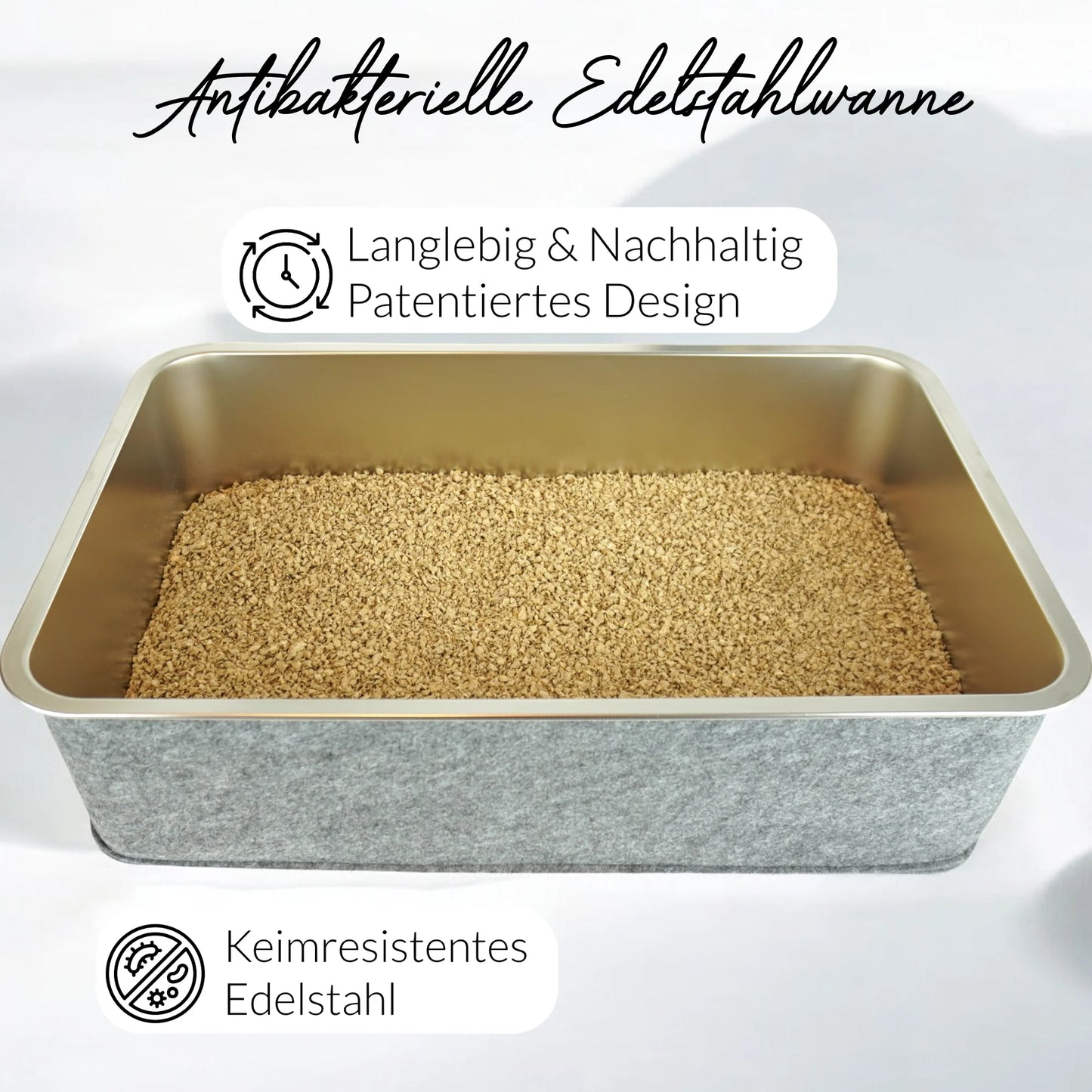 Leicht zu reinigende Edelstahl-Katzentoilette mit abnehmbarer Filzumhüllung