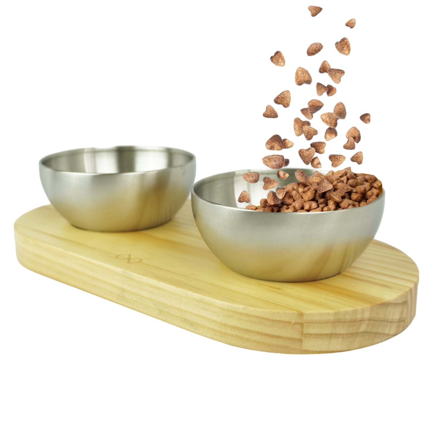 Katzenfutterstation aus Holz mit herausnehmbaren Edelstahlnäpfen
